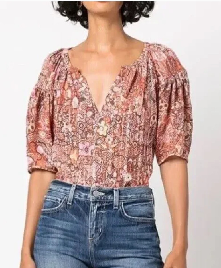 A.L.C. Julianna Top Blouse Womens 8 Sorbet Multi Pink Boho Western Peasant